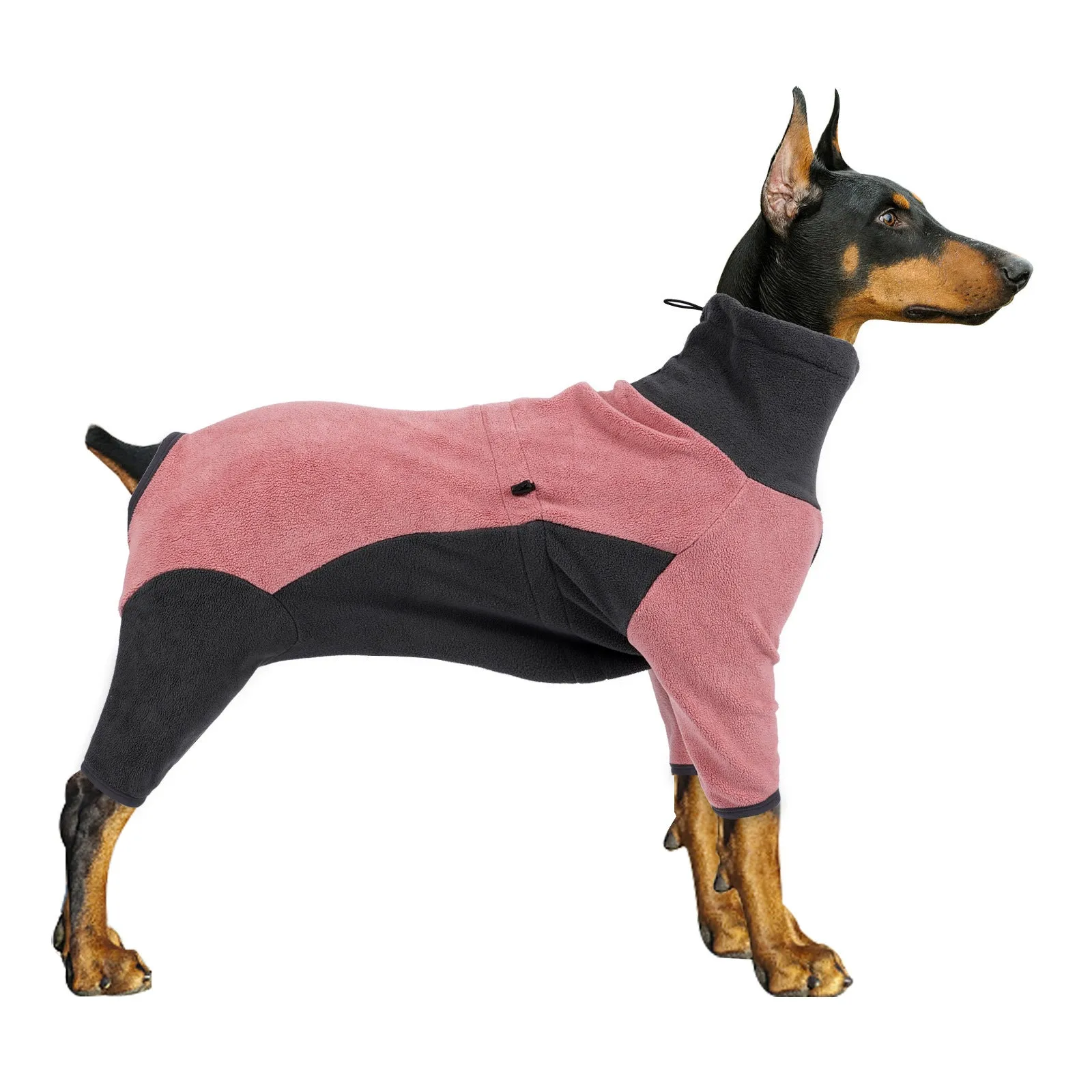 Fleece dog coat cold proof for winter in bluish grey colour on a pet