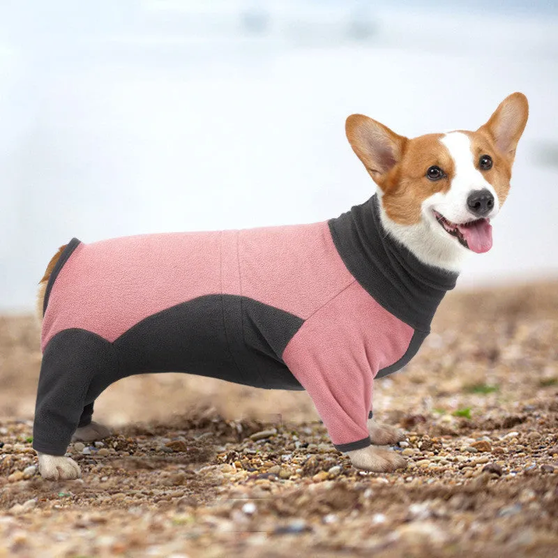 Fleece dog coat cold proof for winter in bluish grey colour on a pet