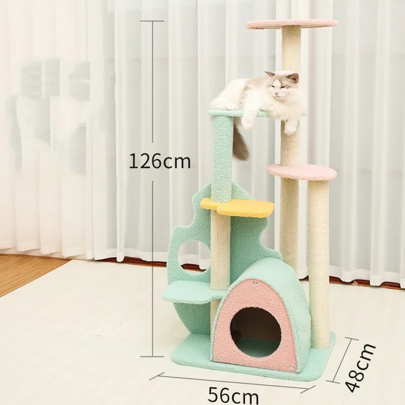 Cat climbing frame with velvet fabric and sisal column in rainforest colour, large size