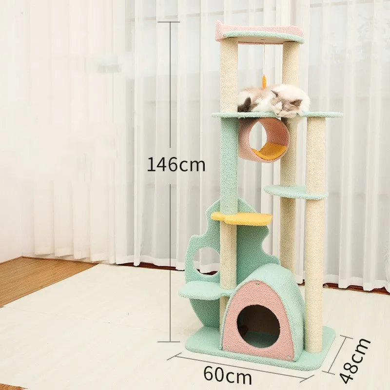 Cat climbing frame with velvet fabric and sisal column in rainforest colour, large size