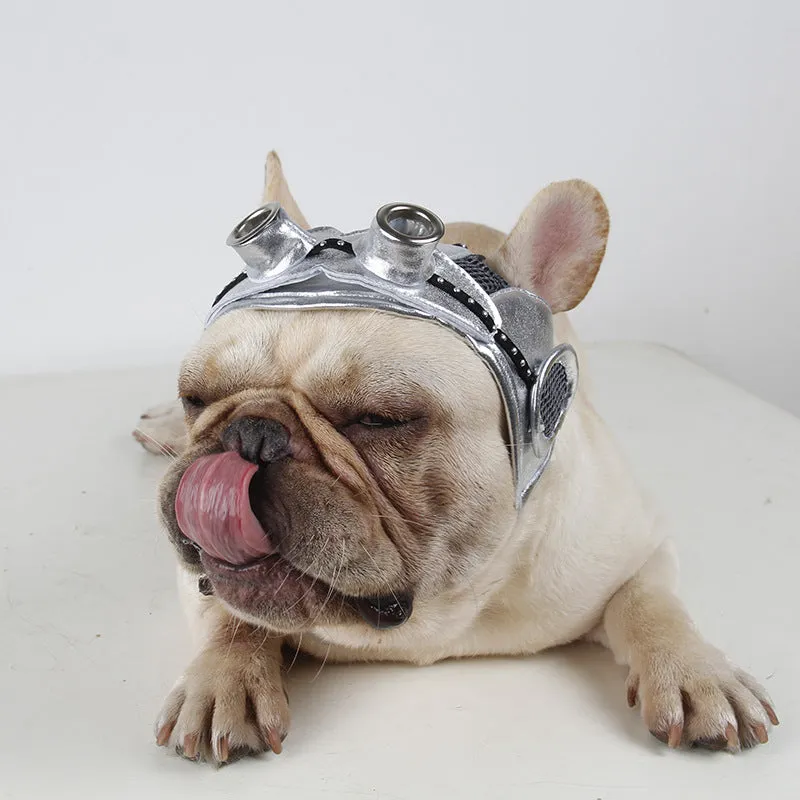 Pilot hat pet costume for cats and dogs in black leather with elastic band