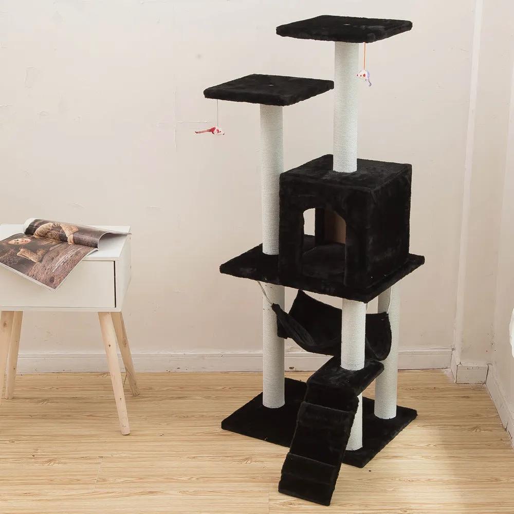 125cm cat climbing frame with soft wool cloth cover, beige colour, with nest and tray