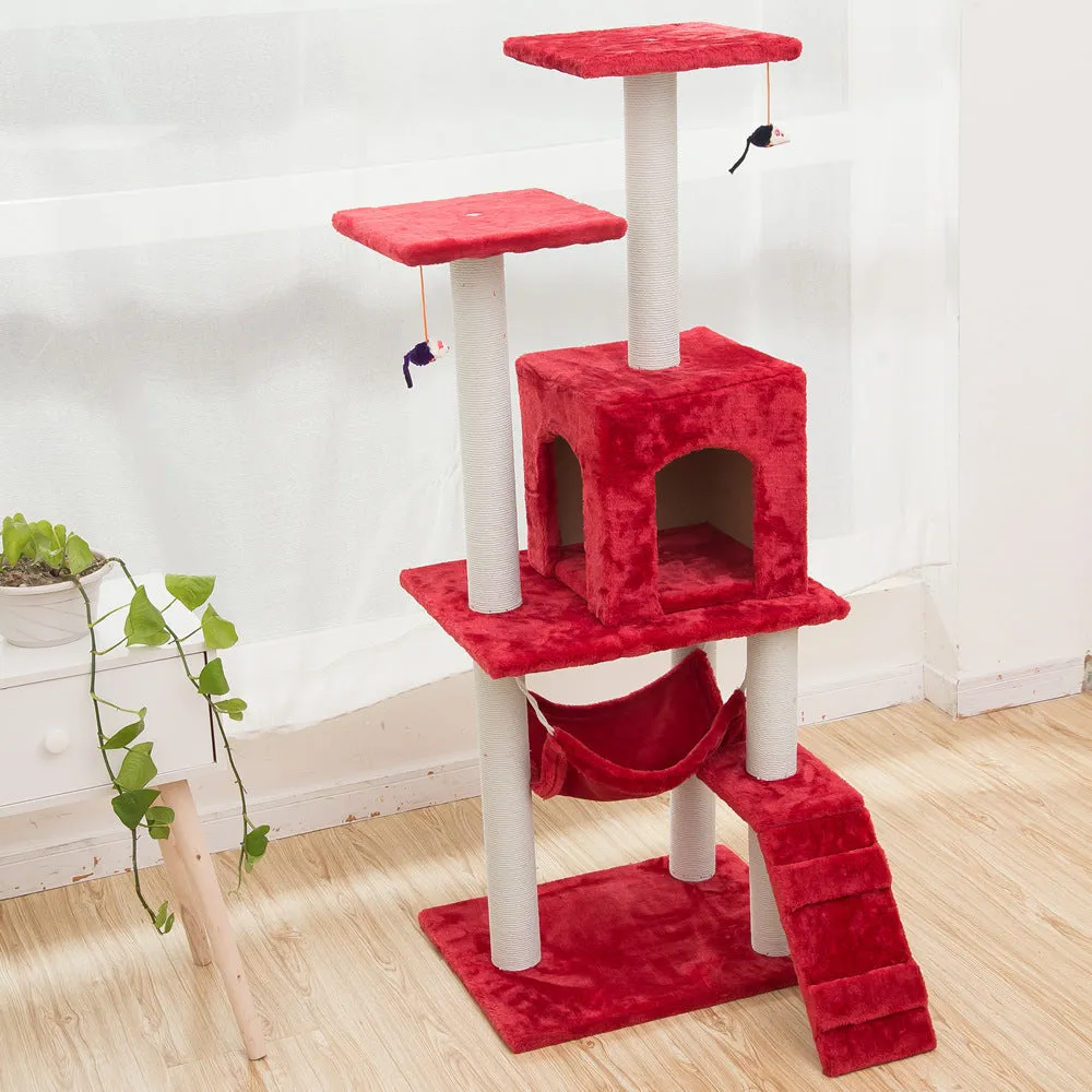 125cm cat climbing frame with soft wool cloth cover, beige colour, with nest and tray