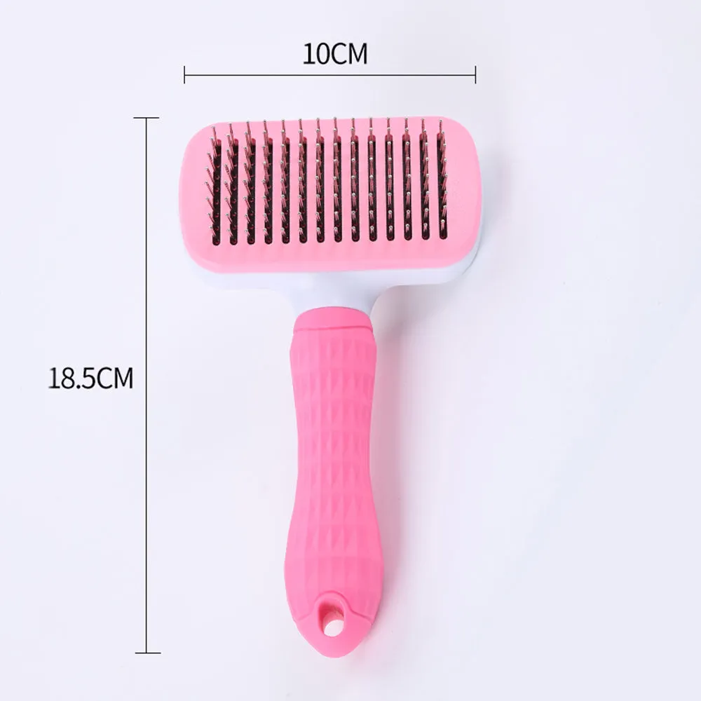 Pet self-cleaning comb with thick steel needles, blue handle, 18.5cm length, for dogs and cats