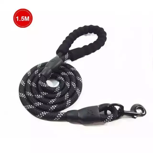 Small medium dog luminous leash chain reflective nylon 1.5m length blue colour padded handle training lead