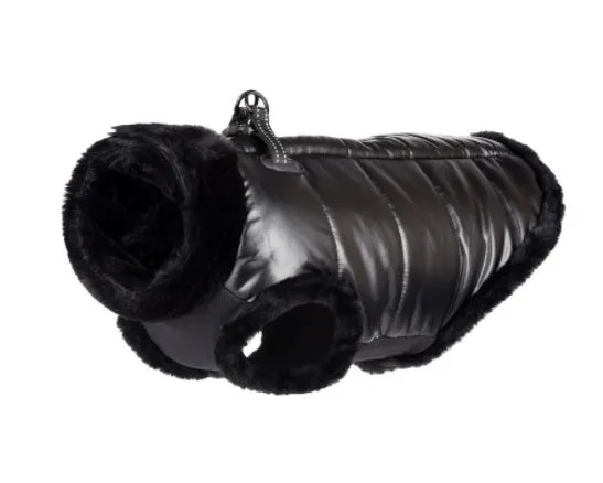 Winter dog down jacket waterproof pet clothing for small dogs in black with fluff two feet style