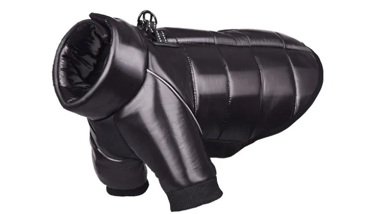 Winter dog down jacket waterproof pet clothing for small dogs in black with fluff two feet style