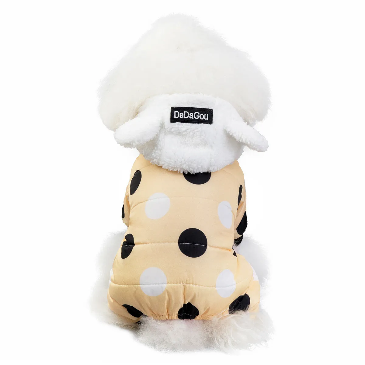 Warm big polka dot four-leg cotton coat in black, size S, front view