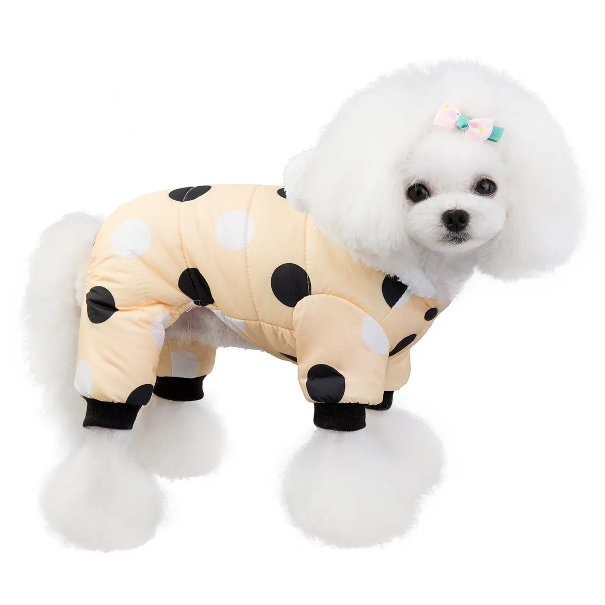 Warm big polka dot four-leg cotton coat in black, size S, front view