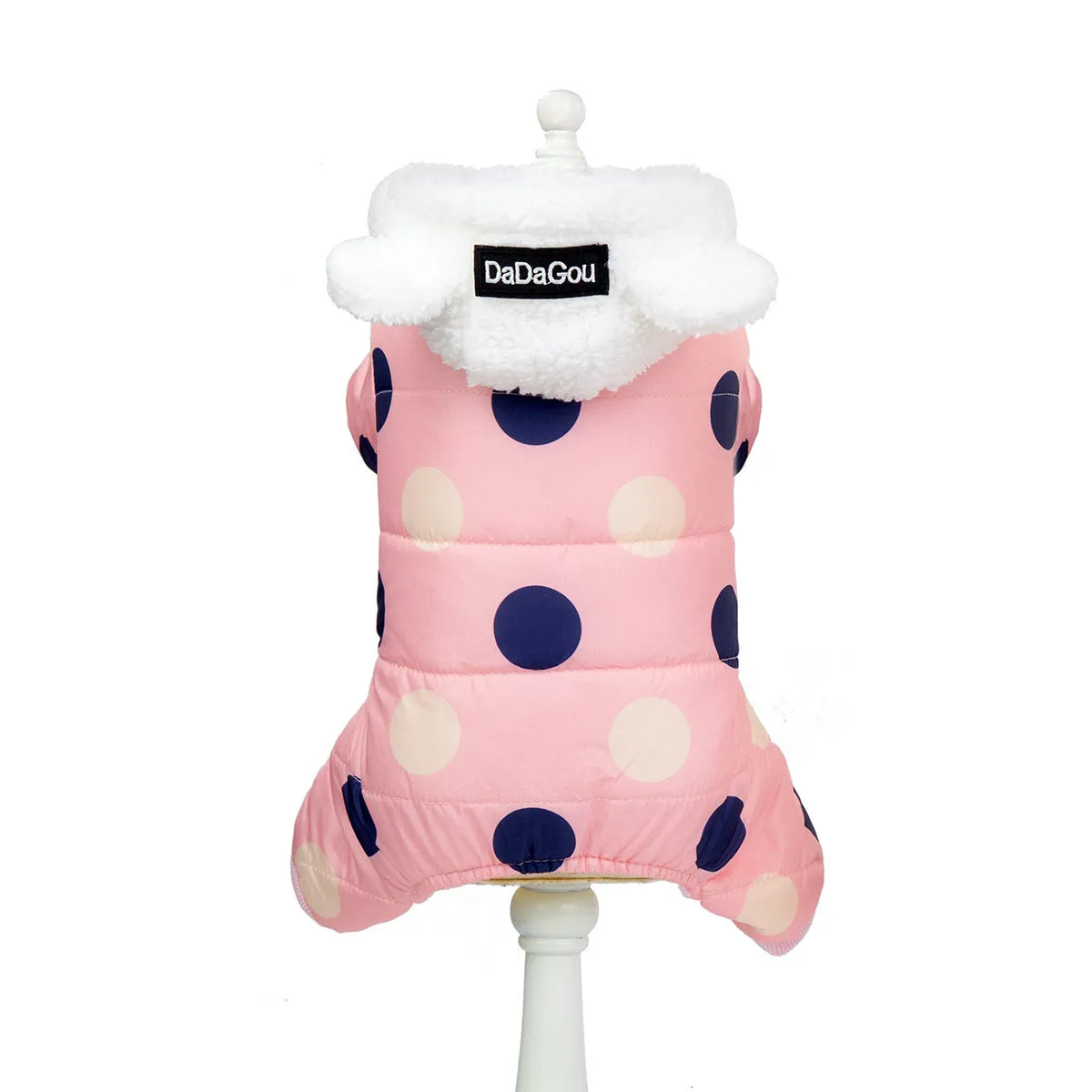 Warm big polka dot four-leg cotton coat in black, size S, front view