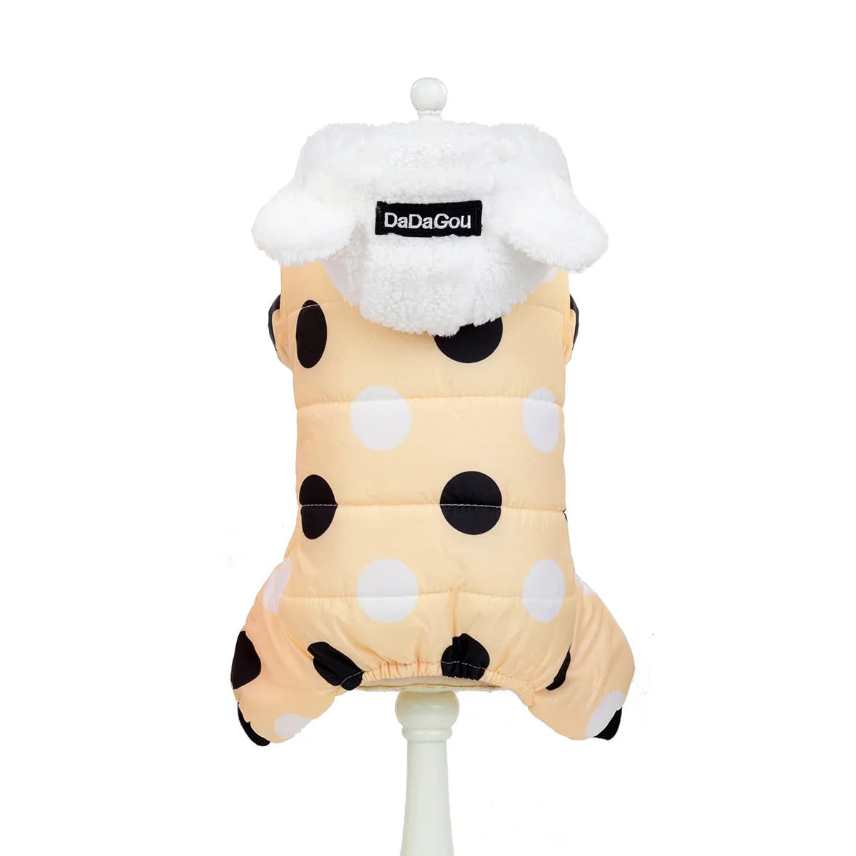 Warm big polka dot four-leg cotton coat in black, size S, front view
