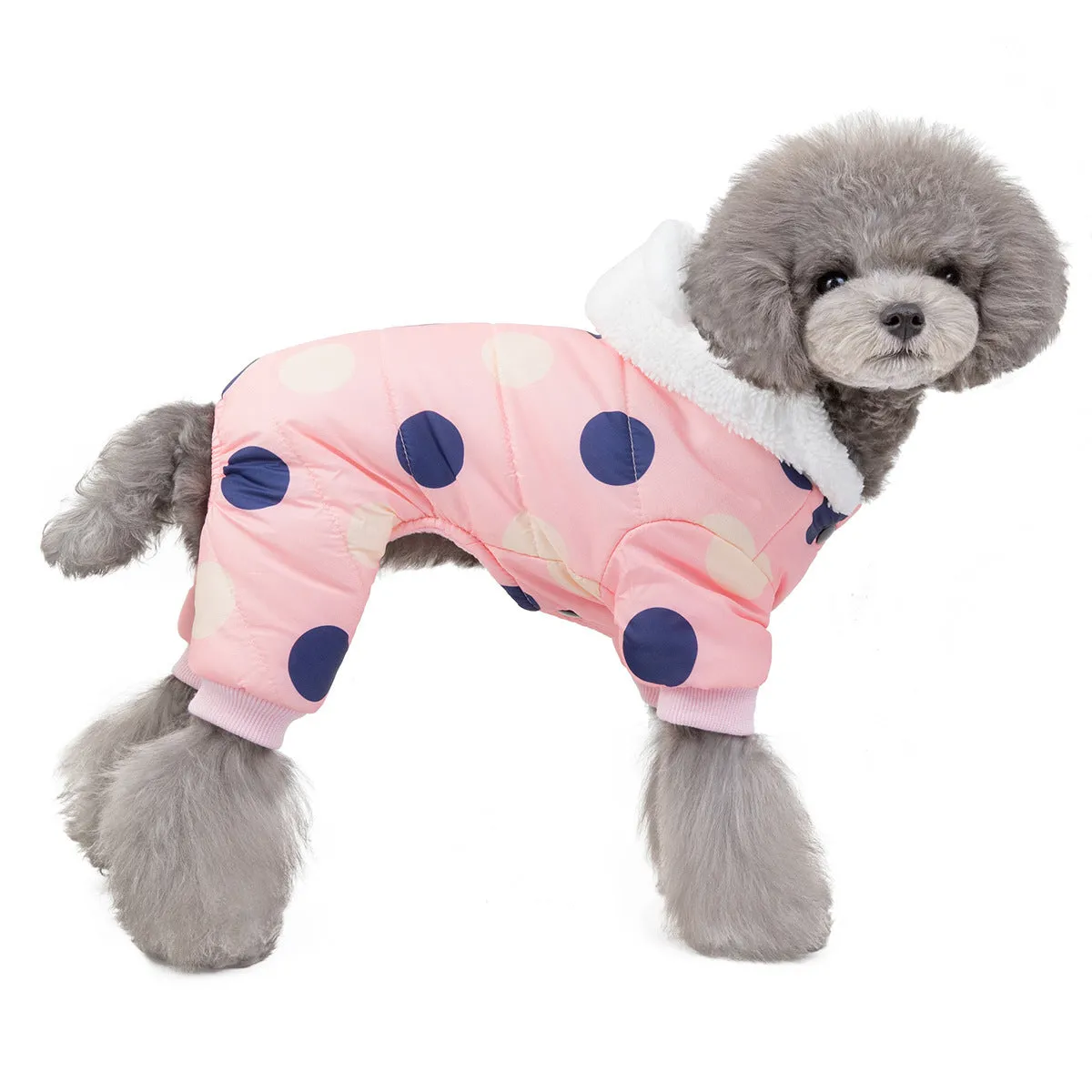 Warm big polka dot four-leg cotton coat in black, size S, front view