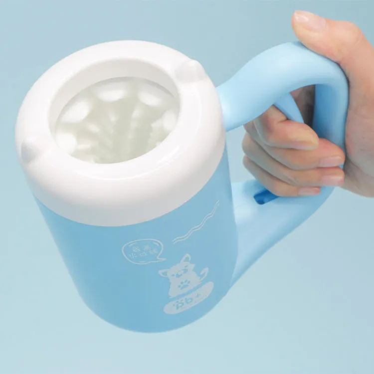 Pet paw washer in sky blue with silicone brush, showing compact ABS plastic build for dog or cat paw cleaning.