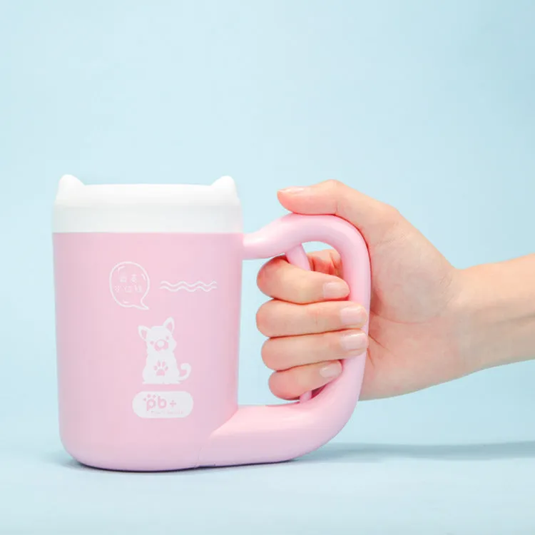Pet paw washer in sky blue with silicone brush, showing compact ABS plastic build for dog or cat paw cleaning.