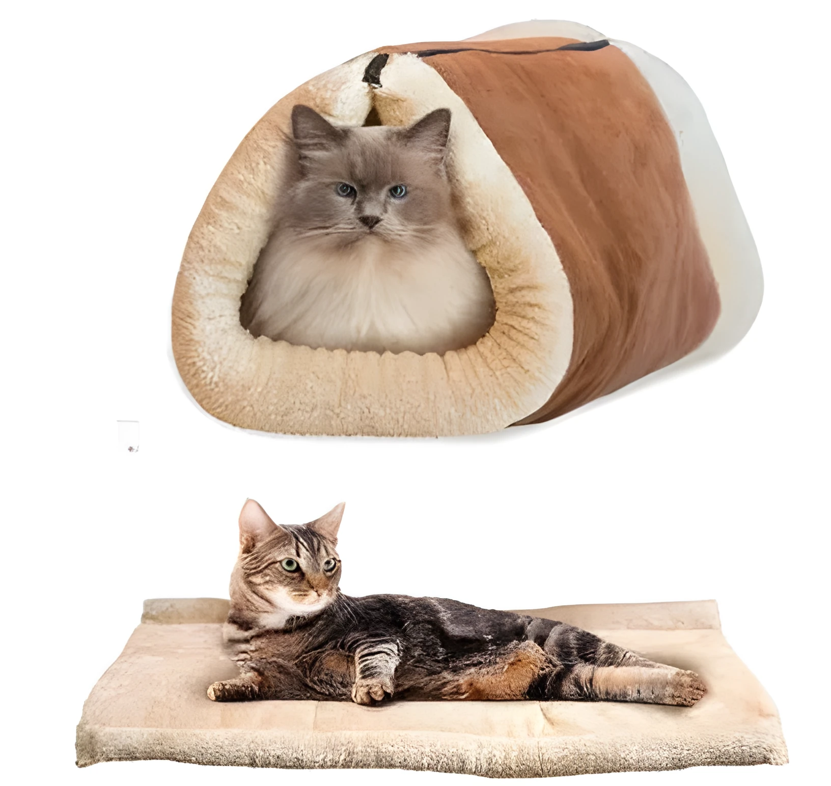 Cat tunnel sleeping bag in suede and plush fabric with crinkle sound feature, 90x75cm