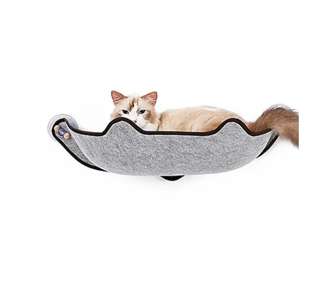 Cat sleeping on a window sill hammock made of EVA and felt cloth, secured by three 8.5cm suction cups