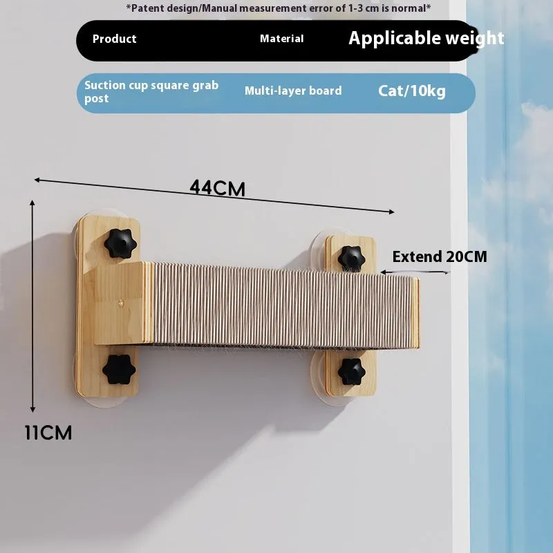 Wall-mounted cat scratching post with sisal rope, showing Space Capsule and Square Column design options