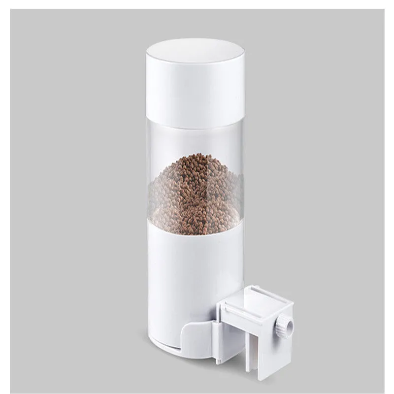 White ABS automatic fish feeder for aquarium, 9x9x18cm, with 24-hour timer and USB cable