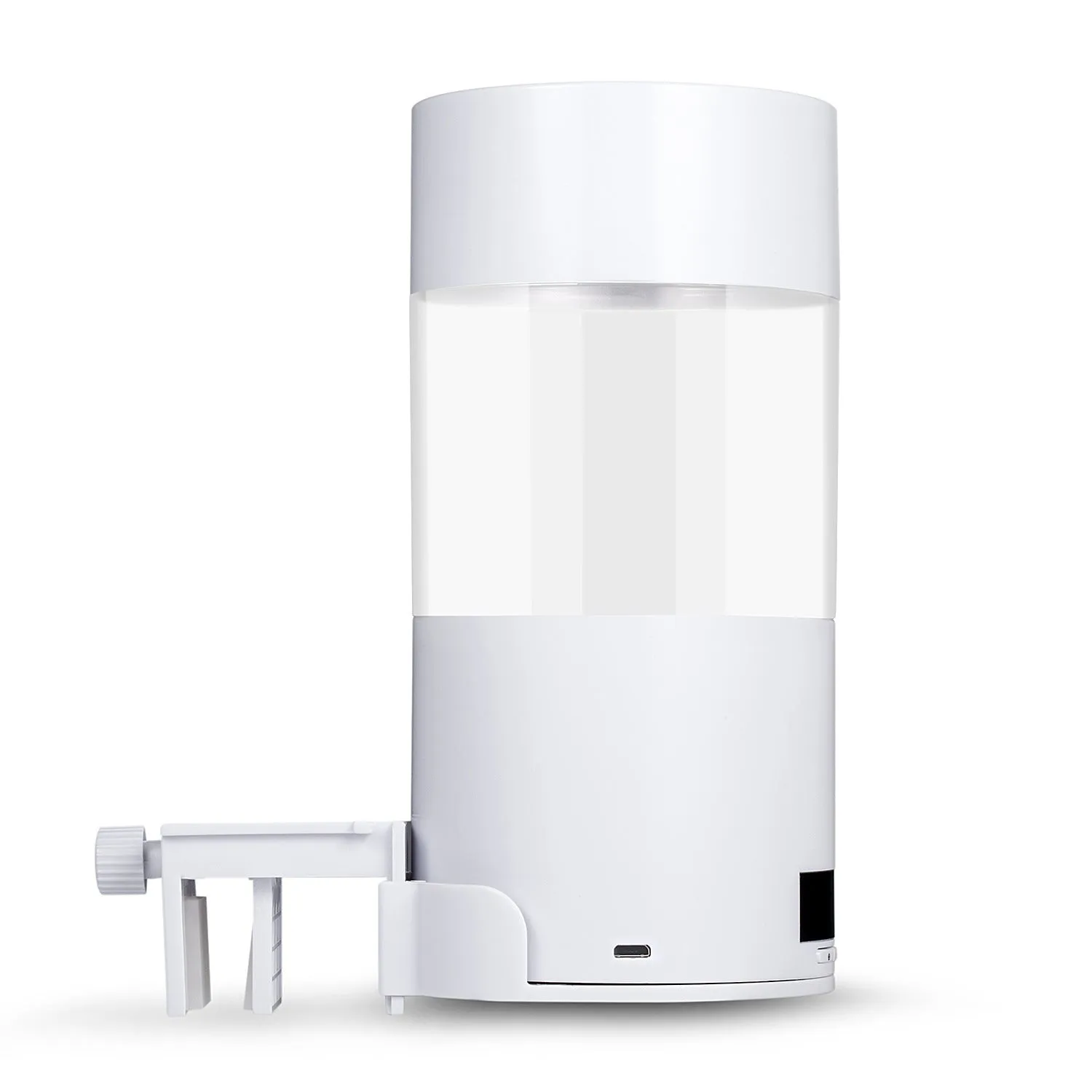 White ABS automatic fish feeder for aquarium, 9x9x18cm, with 24-hour timer and USB cable