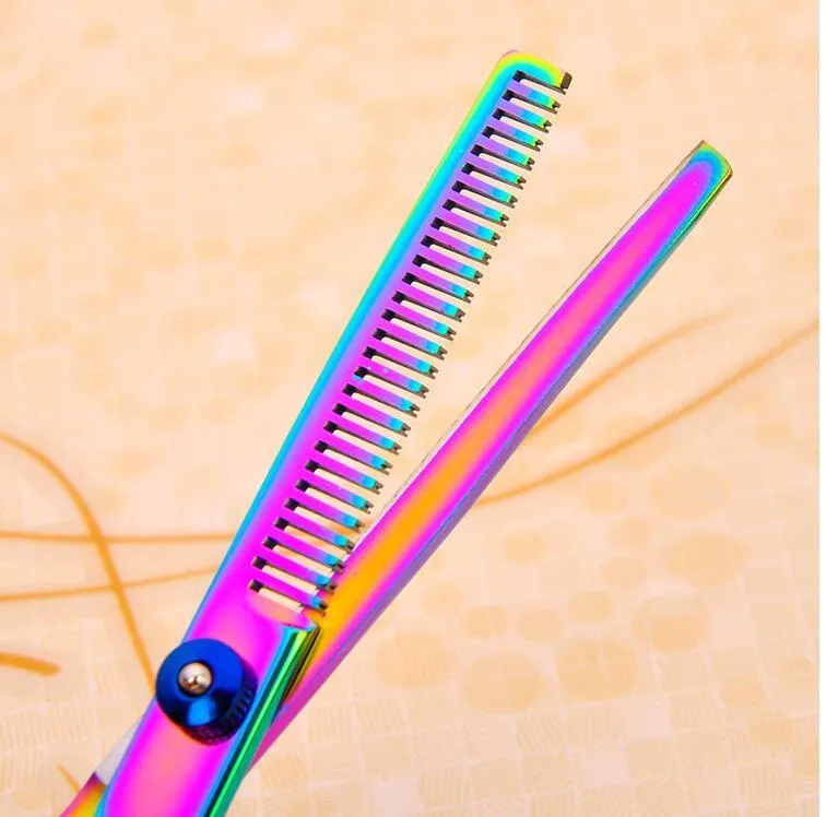 Set of three DCPET pet grooming scissors on bag: 7-inch curved, 6-inch flat, 6-inch tooth shear, 4CR steel, 17.5 cm, purple colour