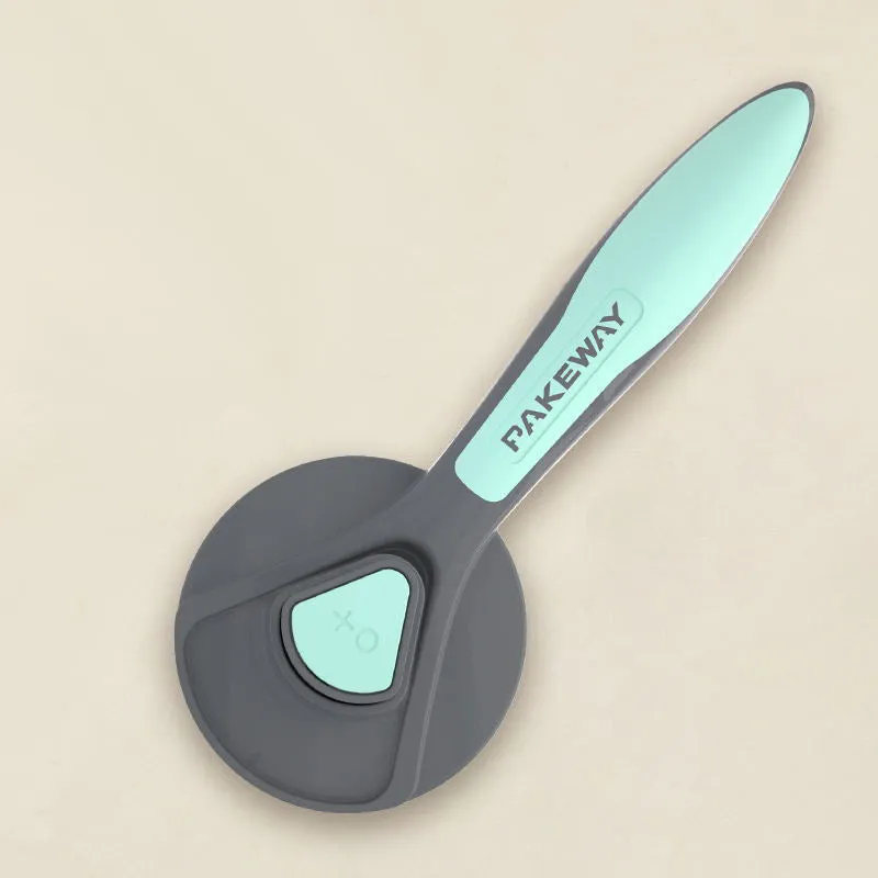 Pet floating hair combing brush in mint green, engineering plastic handle, 193mm length on white background