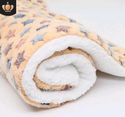 Coral cashmere pet blanket mat with reactive printing, showing a starry sky pattern on a 50x40cm size