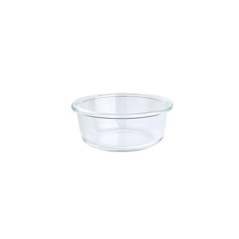 Clear glass cat bowl with 14.7cm diameter and 480ml capacity on stainless steel stand