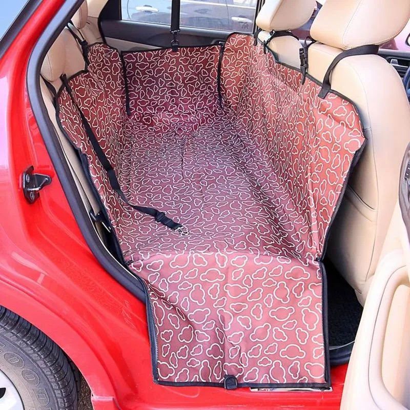 Car back seat cover for pet dog hammock in black Oxford cloth with clasp belt and foldable design