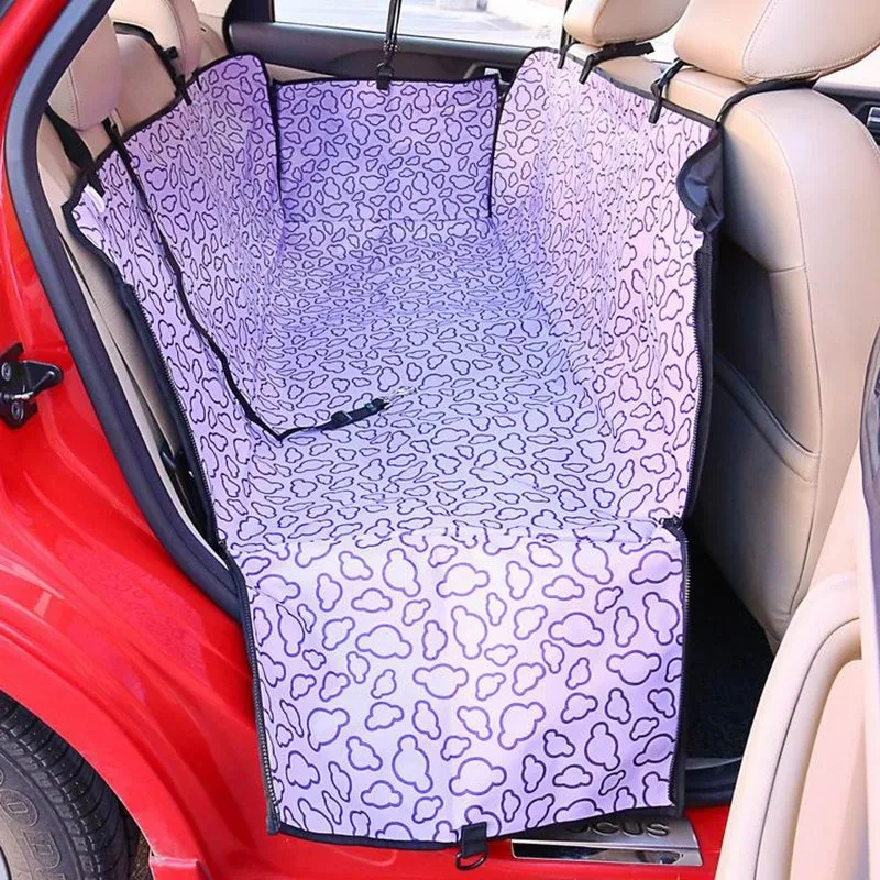 Car back seat cover for pet dog hammock in black Oxford cloth with clasp belt and foldable design