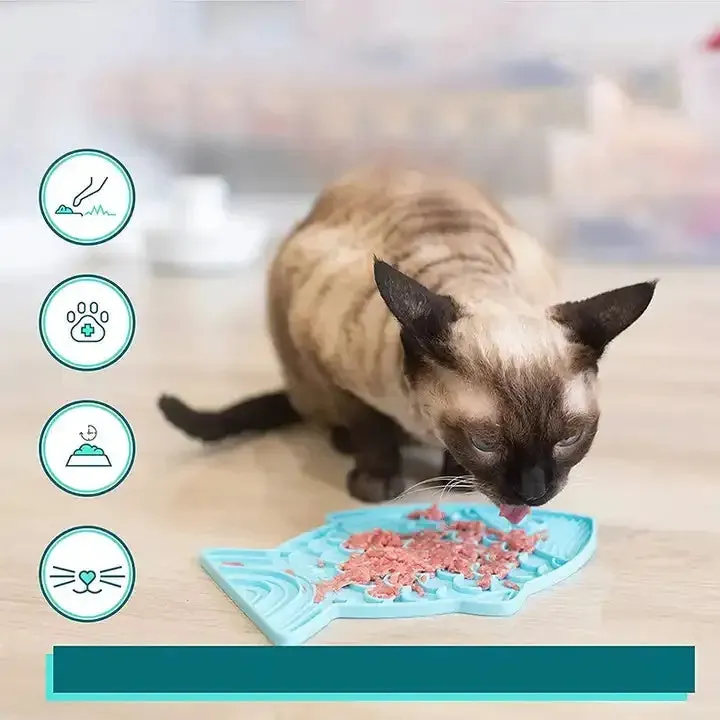 Silicone slow food tray for pets in blue, green, and gray, 24.5 cm long, anti-choking lick mat