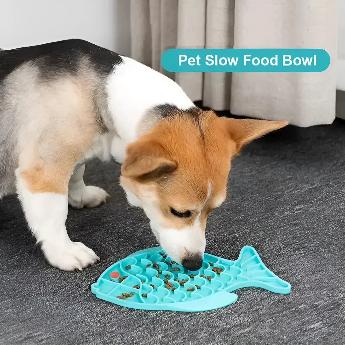 Silicone slow food tray for pets in blue, green, and gray, 24.5 cm long, anti-choking lick mat