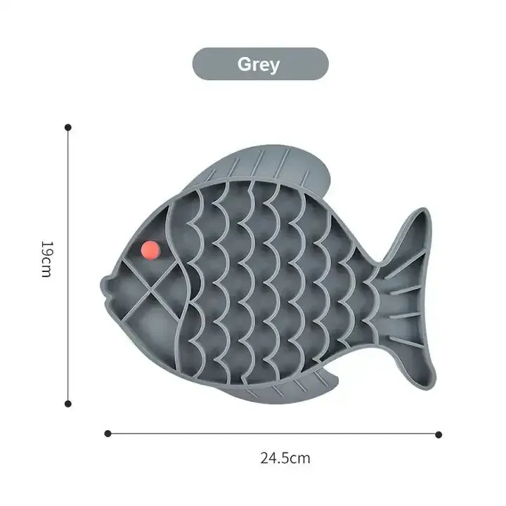 Silicone slow food tray for pets in blue, green, and gray, 24.5 cm long, anti-choking lick mat