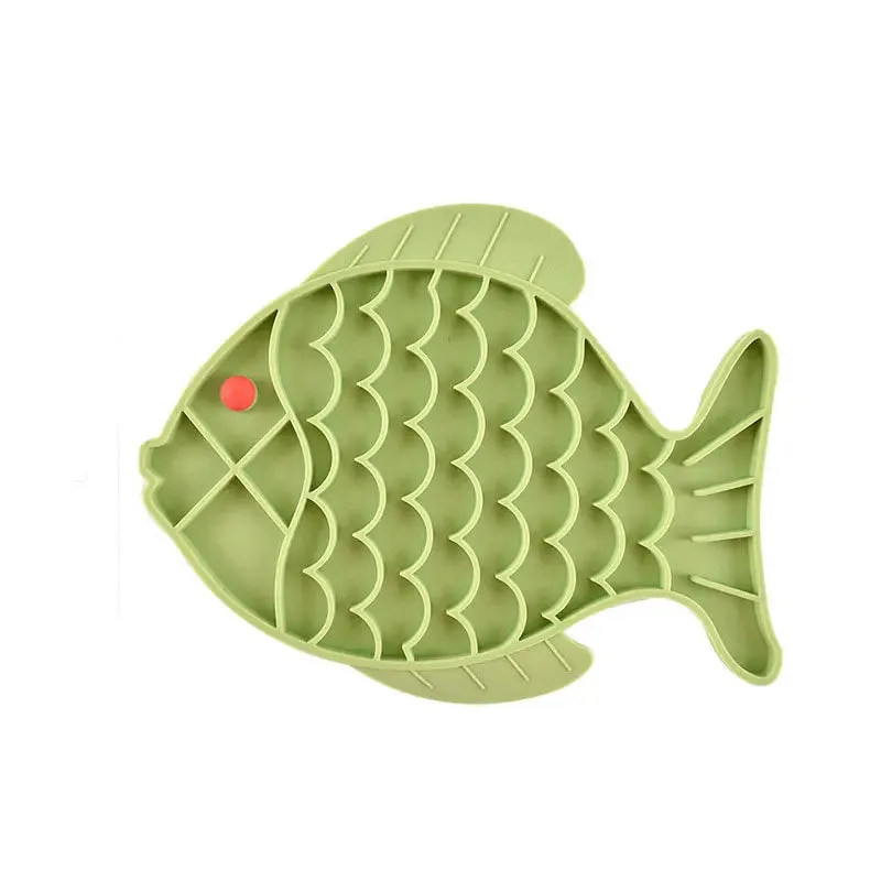Silicone slow food tray for pets in blue, green, and gray, 24.5 cm long, anti-choking lick mat