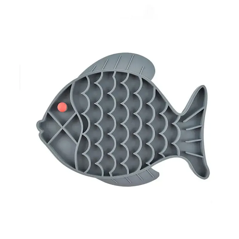 Silicone slow food tray for pets in blue, green, and gray, 24.5 cm long, anti-choking lick mat