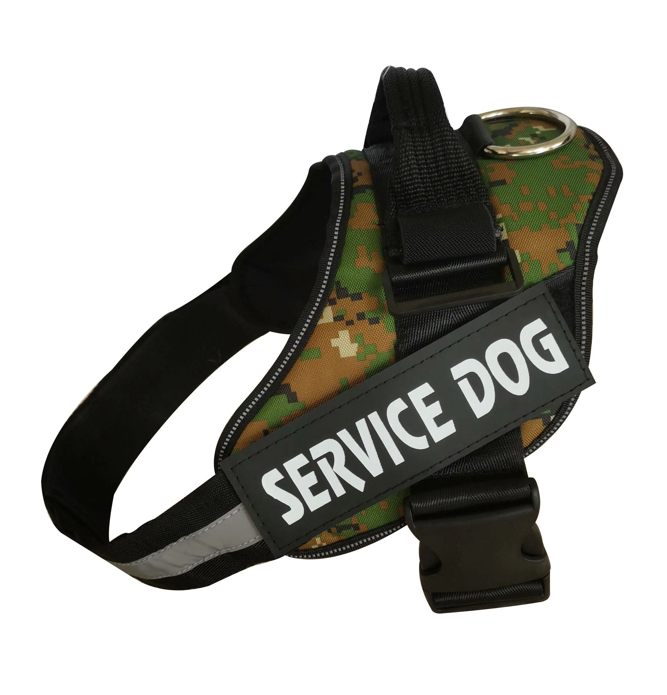 Black personalised no pull dog harness with reflective straps and adjustable chest buckle