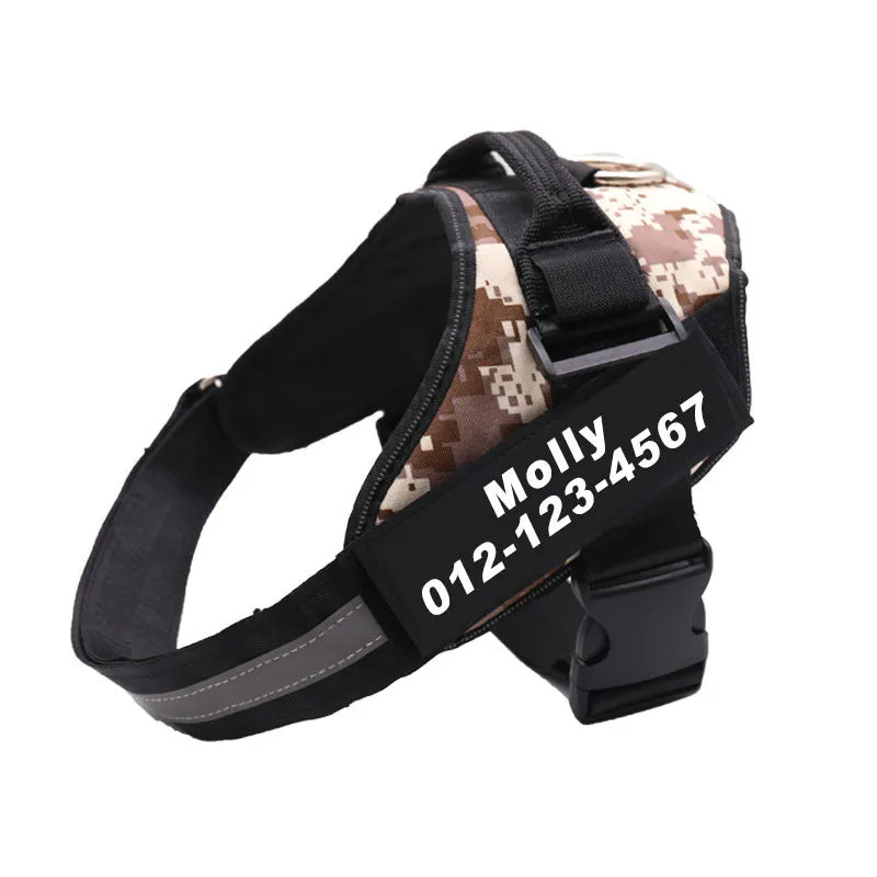 Black personalised no pull dog harness with reflective straps and adjustable chest buckle