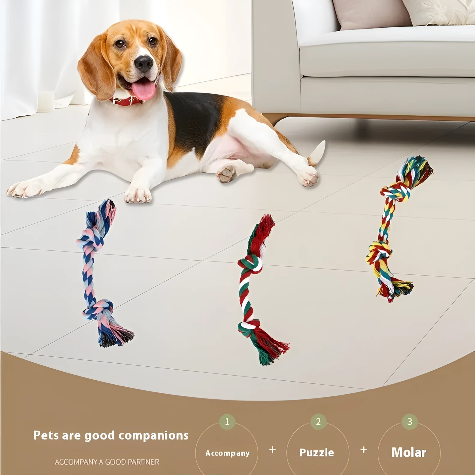 Bone-shaped double knot cotton rope dog chew toy in three lengths with random colour selection