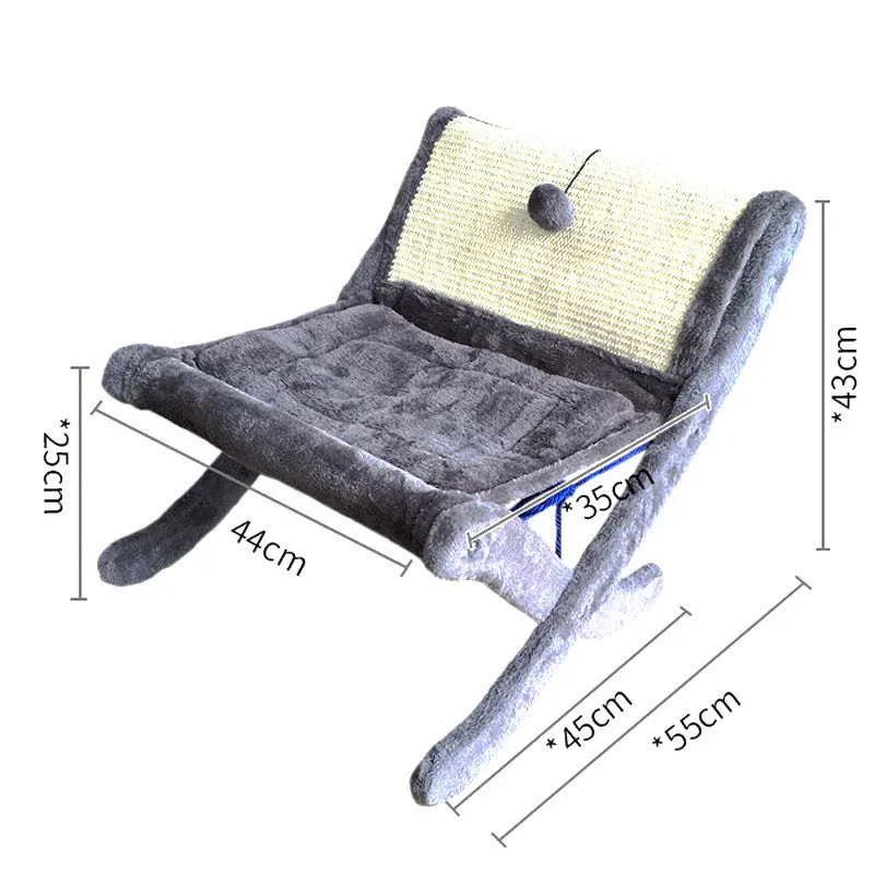 Pet cat sofa bed sunbathing chair with sisal and wood construction, beige with mat on back, for cats under 20 catties