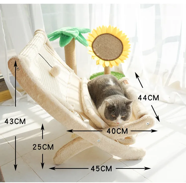 Pet cat sofa bed sunbathing chair with sisal and wood construction, beige with mat on back, for cats under 20 catties