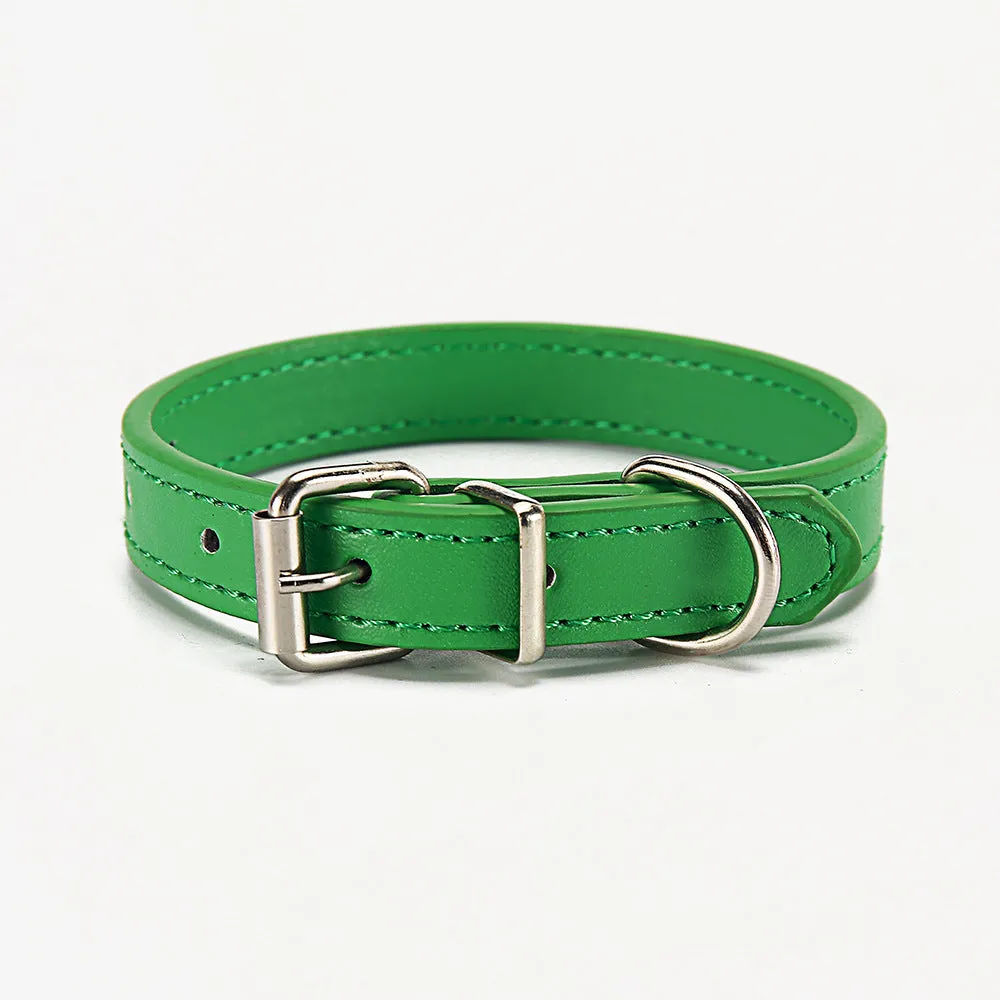 PU leather dog collar with metal buckle in coffee colour on white background