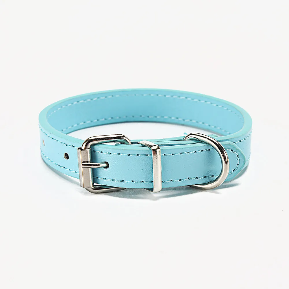 PU leather dog collar with metal buckle in coffee colour on white background