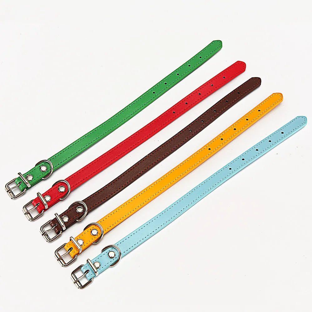 PU leather dog collar with metal buckle in coffee colour on white background