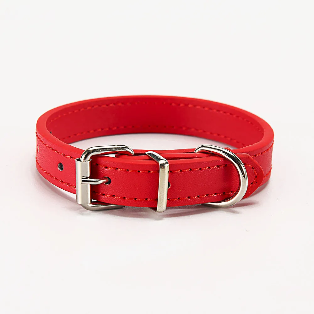 PU leather dog collar with metal buckle in coffee colour on white background