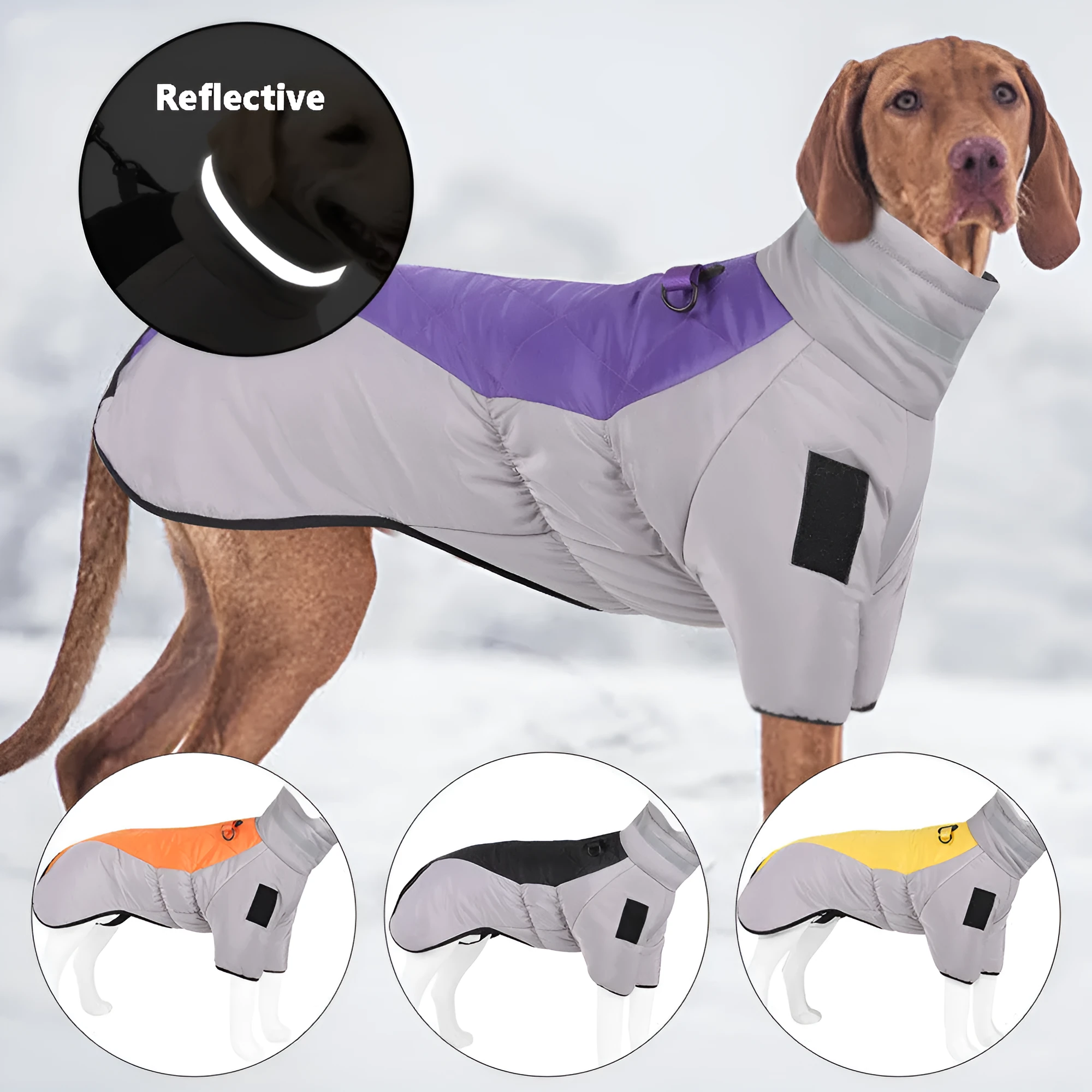 Grey black thickened reflective polyester cotton dog coat for large dogs
