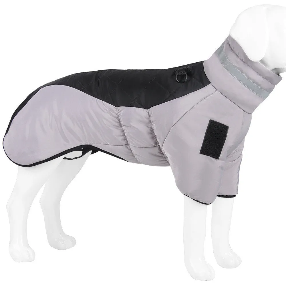 Grey black thickened reflective polyester cotton dog coat for large dogs