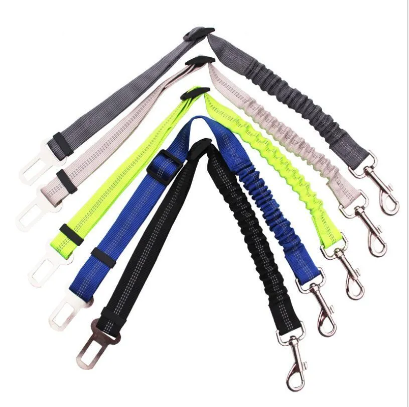 Adjustable dog seat belt harness with elastic safety rope in beige colour