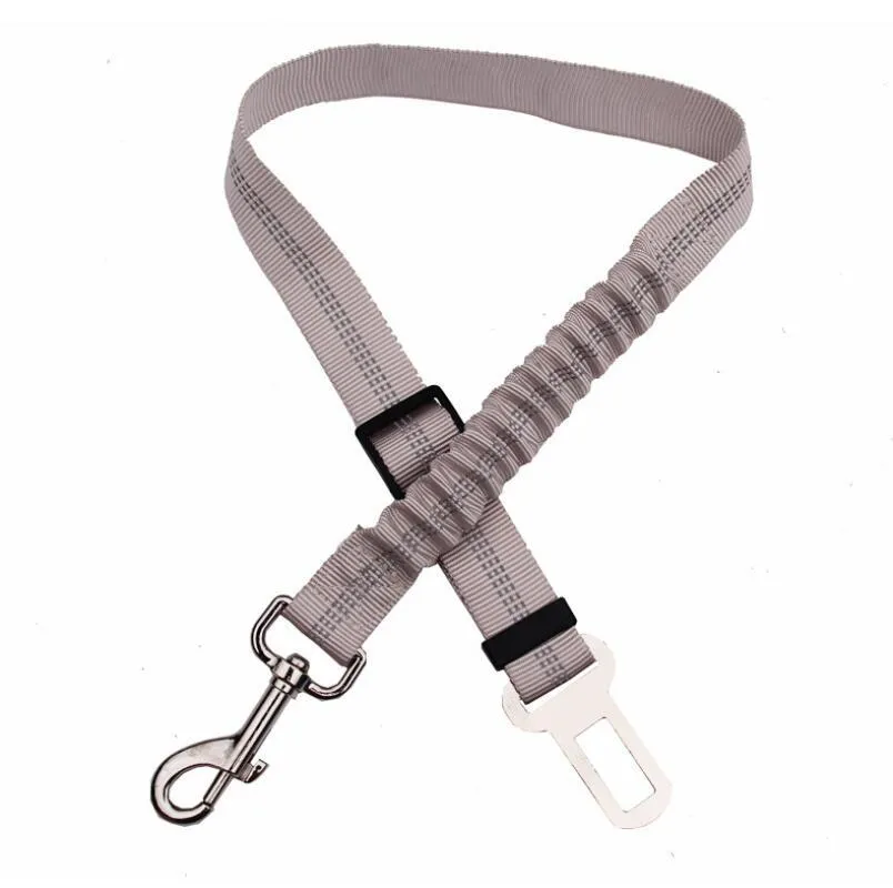 Adjustable dog seat belt harness with elastic safety rope in beige colour