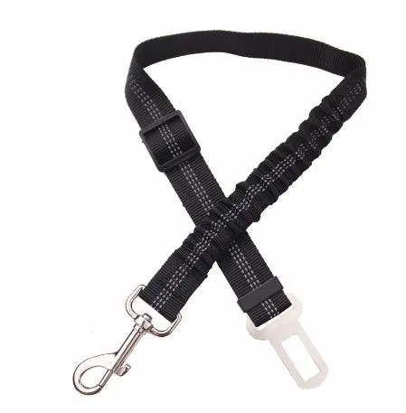 Adjustable dog seat belt harness with elastic safety rope in beige colour