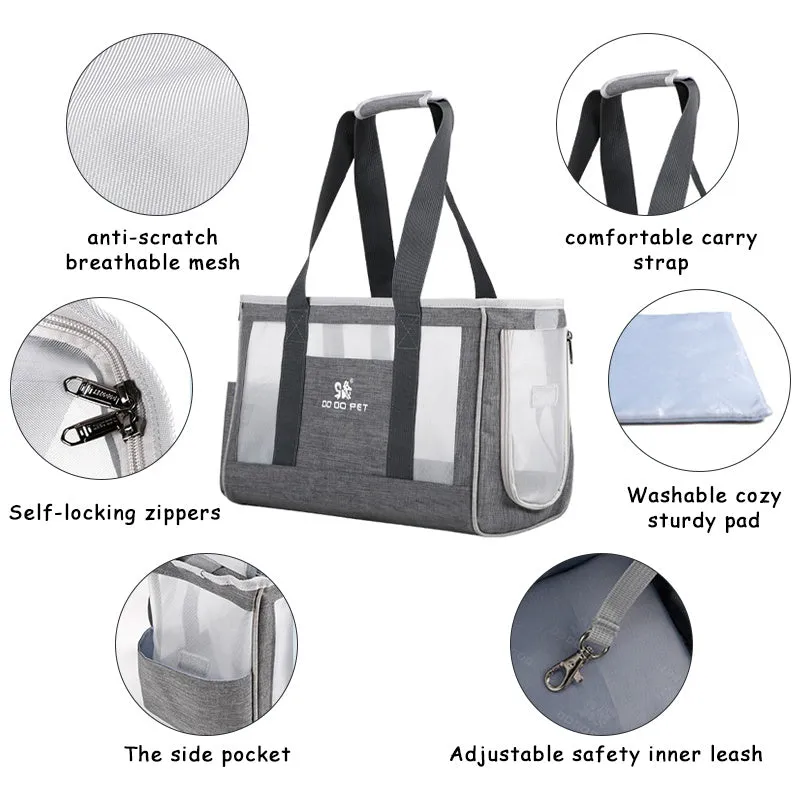 Pet carrier backpack in grey Oxford cloth with breathable mesh panels, large capacity for small dogs or cats