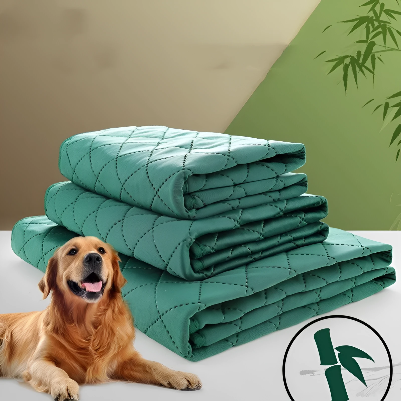 Natural bamboo fibre pet training pad in beige, moisture-proof and deodorant, foldable for travel